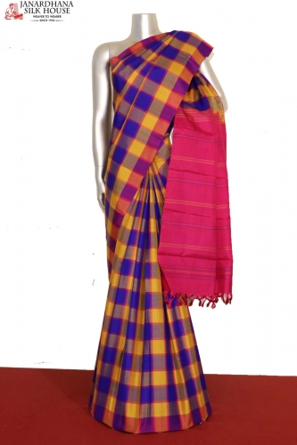 Multi Checks Kanjeevaram Silk Saree